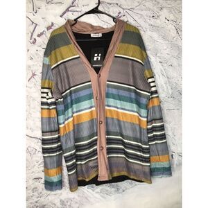 New Hawalili Mens  Jacket XL-4XL Sherpa Lined Cardigan Button Up Stripped multic